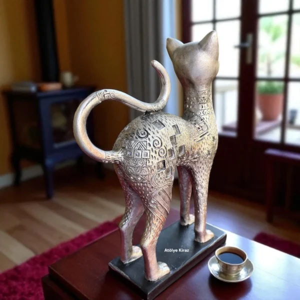 Hiyeroglif Desenli Kedi Heykeli