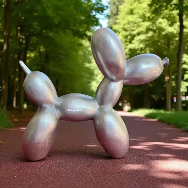 Dekoratif Gri Renk Balon Köpek Heykeli | Modern Tasarım Polyester Figür