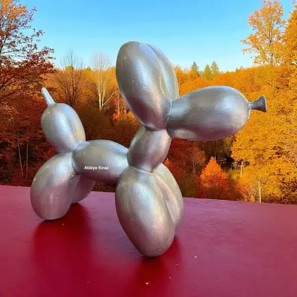 Dekoratif Gri Renk Balon Köpek Heykeli | Modern Tasarım Polyester Figür