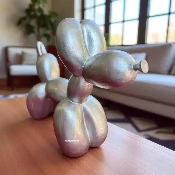 Dekoratif Gri Renk Balon Köpek Heykeli | Modern Tasarım Polyester Figür