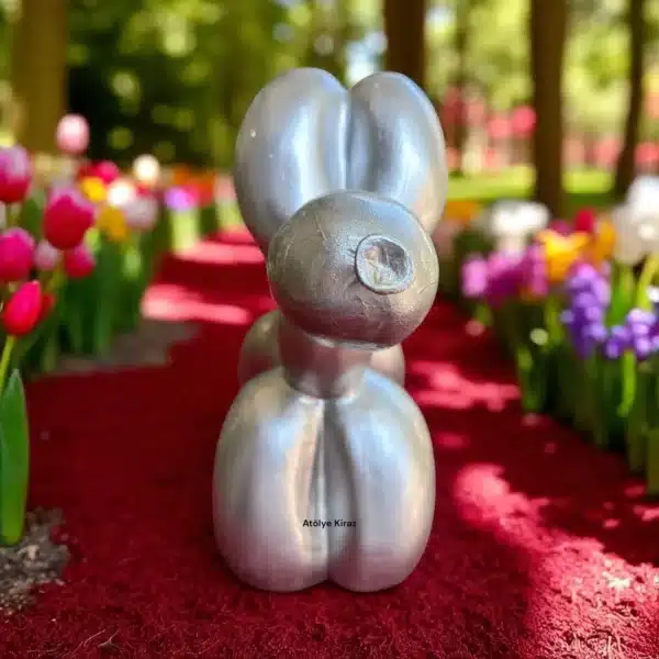 Dekoratif Gri Renk Balon Köpek Heykeli | Modern Tasarım Polyester Figür