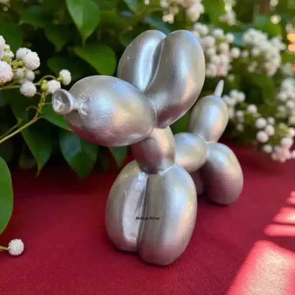 Dekoratif Gri Renk Balon Köpek Heykeli | Modern Tasarım Polyester Figür