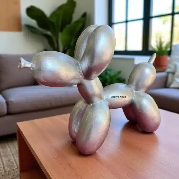 Dekoratif Gri Renk Balon Köpek Heykeli | Modern Tasarım Polyester Figür