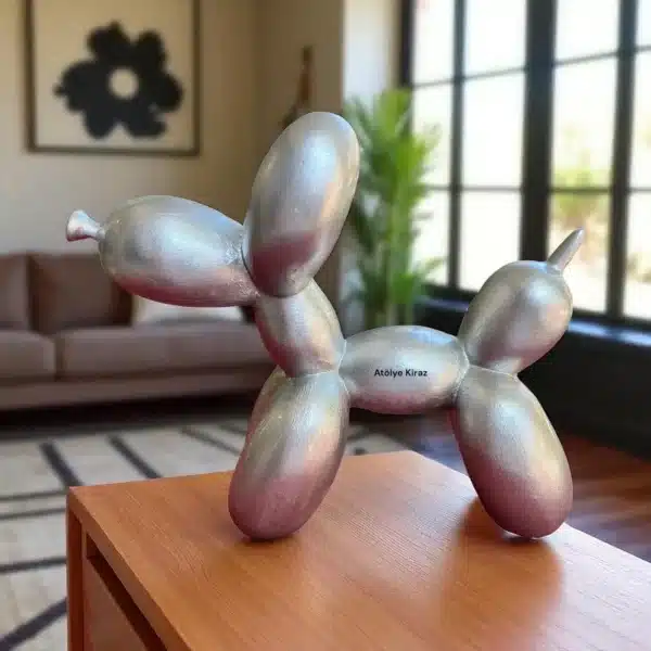 Dekoratif Gri Renk Balon Köpek Heykeli | Modern Tasarım Polyester Figür