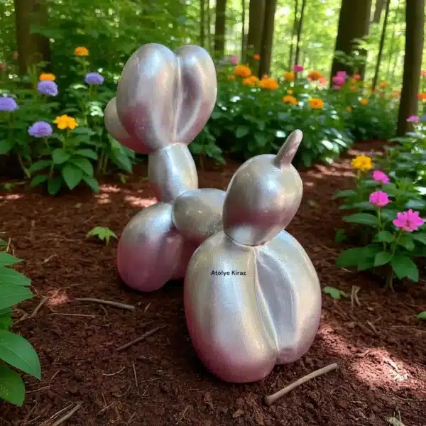 Dekoratif Gri Renk Balon Köpek Heykeli | Modern Tasarım Polyester Figür
