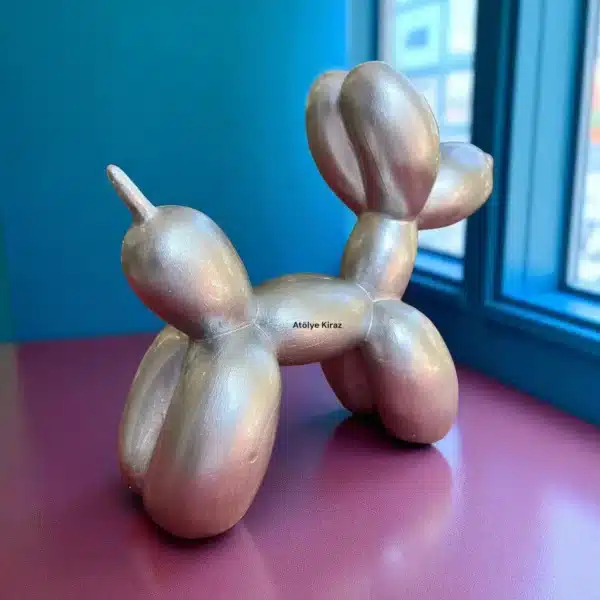 Dekoratif Gri Renk Balon Köpek Heykeli | Modern Tasarım Polyester Figür