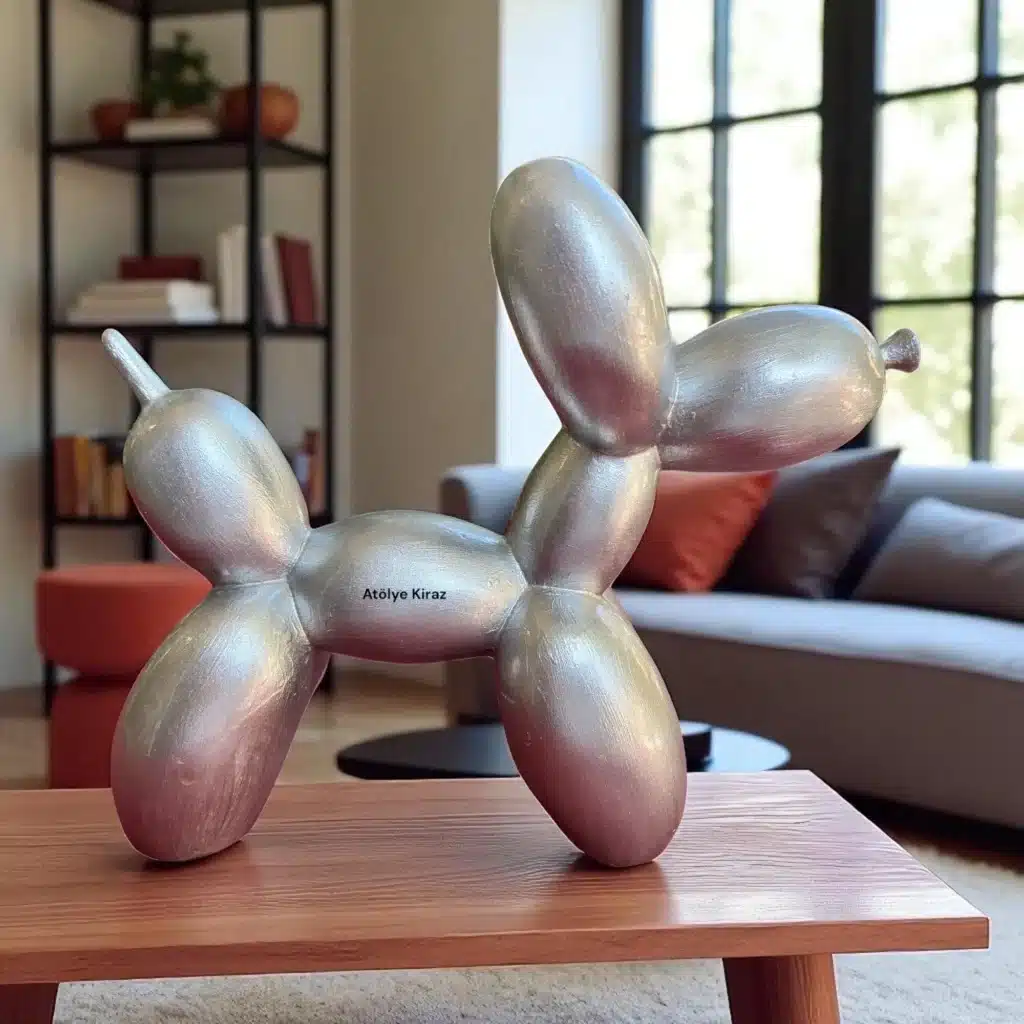 Dekoratif Gri Renk Balon Köpek Heykeli | Modern Tasarım Polyester Figür