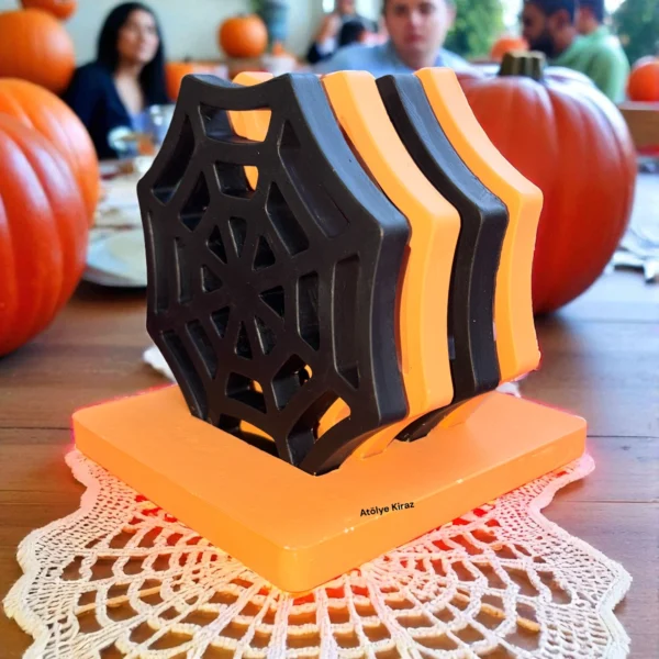 Halloween Örümcek Ağı Bardak Altlığı | Taş Tozu Dekoratif Altlık Seti