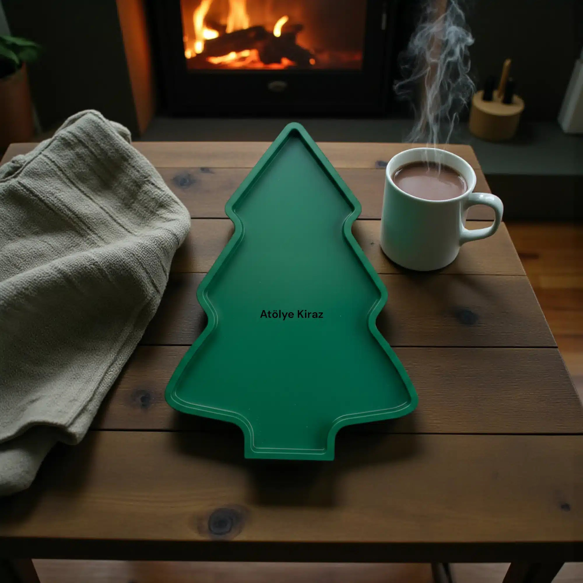 Çam Figürlü Tabak : Çok Amaçlı Yılbaşı Sunum Tepsisi 1 Yeşil Çam Figürlü Tabak