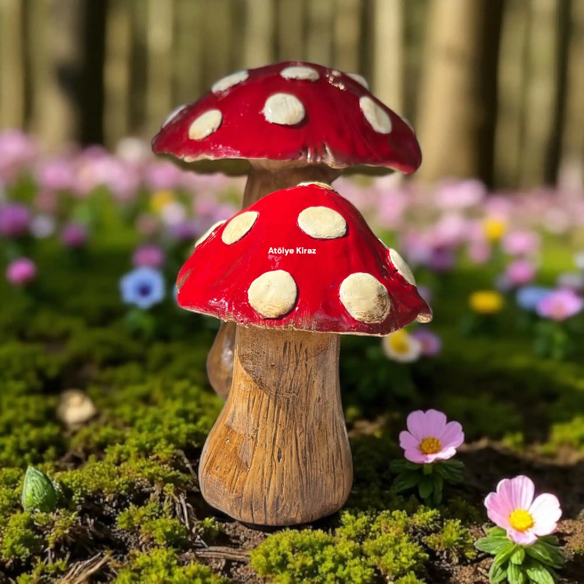 Dekoratif Boyanmış İkili Mantar Obje – Kırmızı Beyaz Noktalı | Dekoratif Figür 3 Dekoratif Boyanmış İkili Mantar Obje