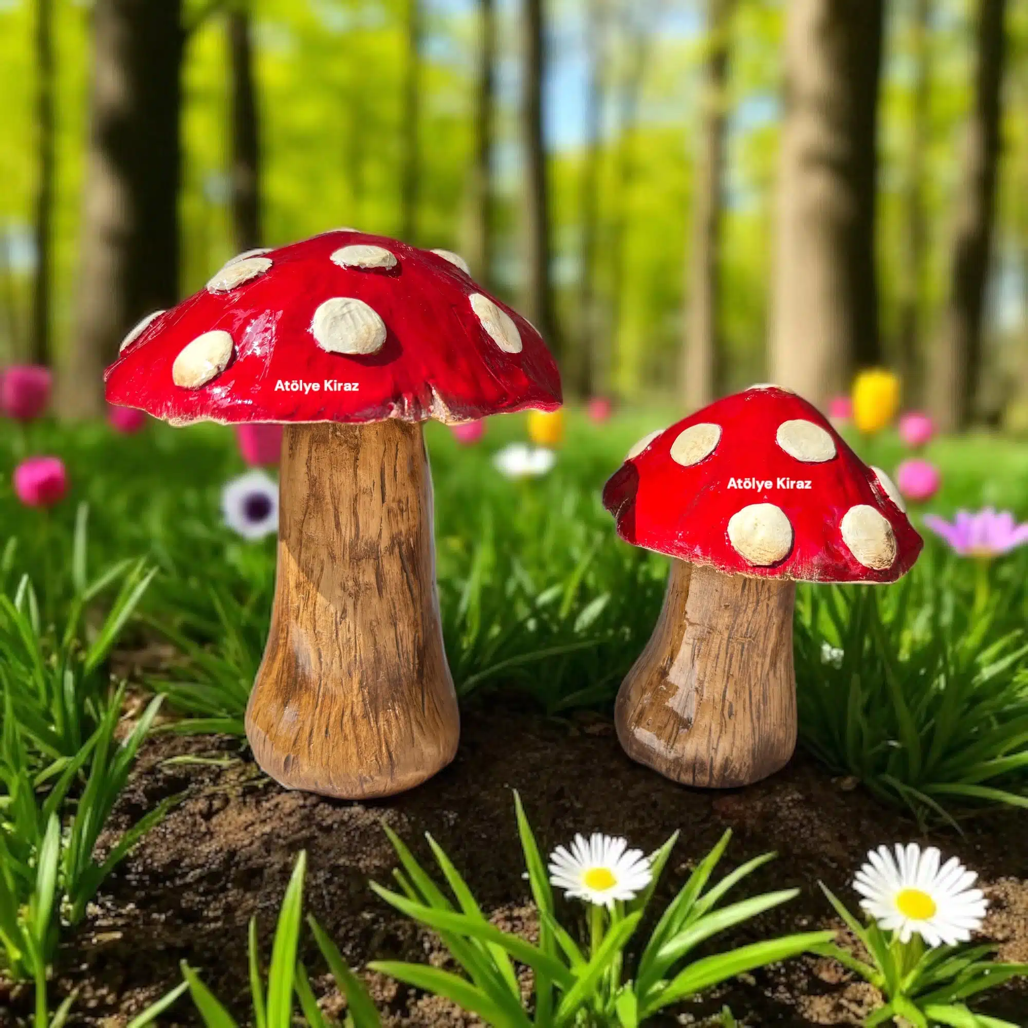 Dekoratif Boyanmış İkili Mantar Obje – Kırmızı Beyaz Noktalı | Dekoratif Figür 1 Dekoratif Boyanmış İkili Mantar Obje