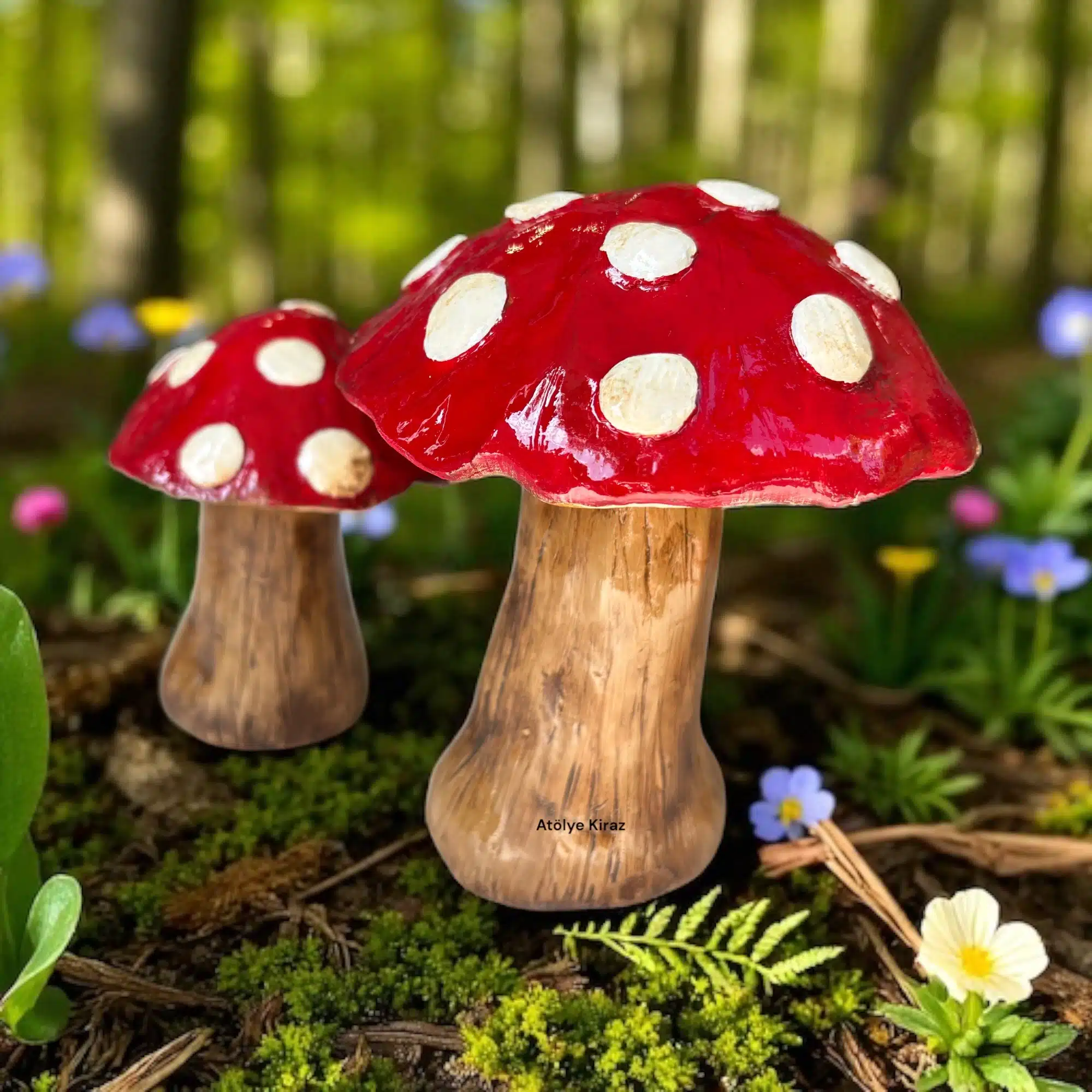 Dekoratif Boyanmış İkili Mantar Obje – Kırmızı Beyaz Noktalı | Dekoratif Figür 8 Dekoratif Boyanmış İkili Mantar Obje