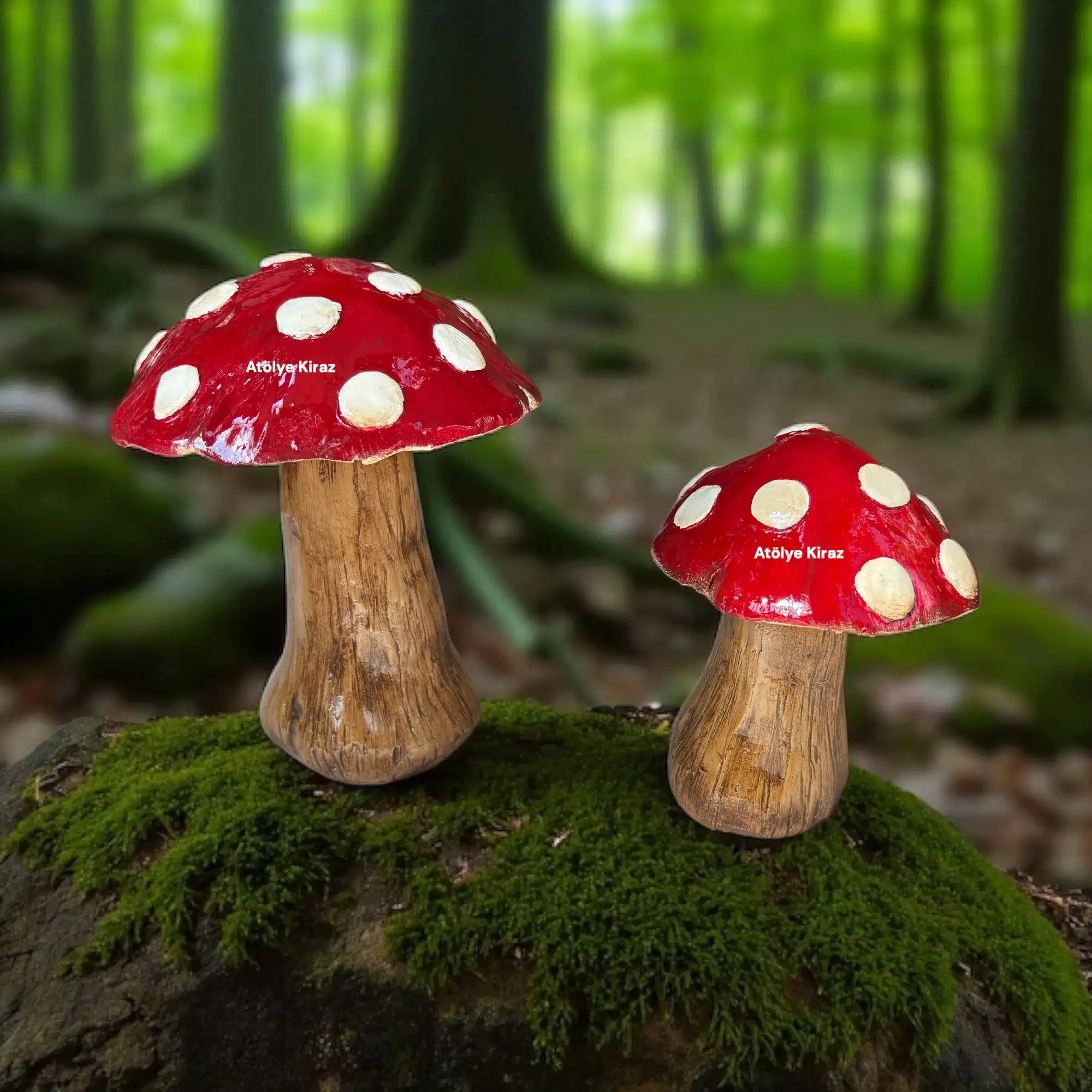 Dekoratif Boyanmış İkili Mantar Obje – Kırmızı Beyaz Noktalı | Dekoratif Figür 5 Dekoratif Boyanmış İkili Mantar Obje