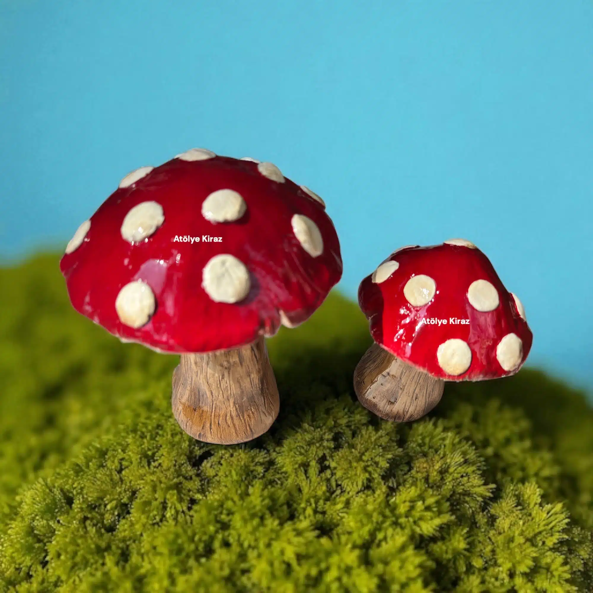 Dekoratif Boyanmış İkili Mantar Obje – Kırmızı Beyaz Noktalı | Dekoratif Figür 4 Dekoratif Boyanmış İkili Mantar Obje