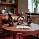 Üçlü Düşünen Adam Heykel Seti : Eskitme Bronz Meditasyon Dekoru