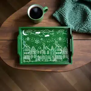 Amsterdam Evleri Desenli Tepsi: Yeşil