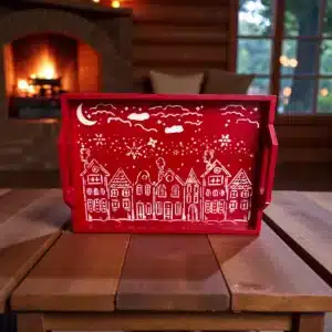 Amsterdam Evleri Desenli Tepsi: Dekoratif ve Mutfak Dekoru 8 Amsterdam Evleri Desenli Tepsi: Kırmızı