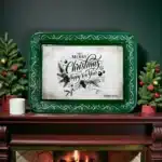 Aplikli Ahşap Yılbaşı Tepsisi - Merry Christmas Temalı Yeşil Vintage Sunum