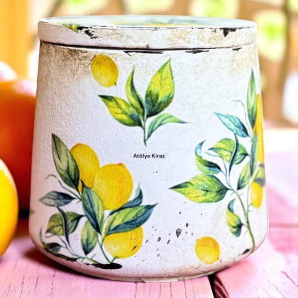 Sarı limon desenli seramik kap