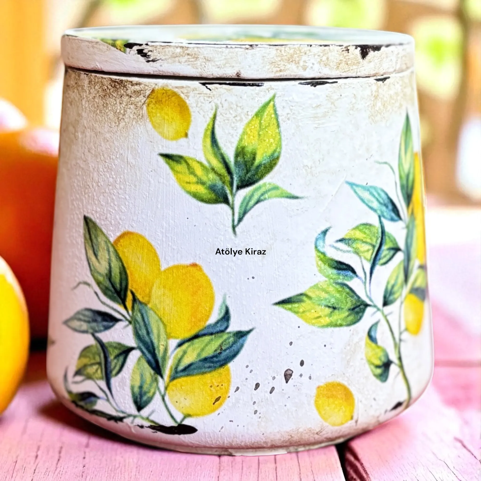 Sarı limon desenli seramik kap