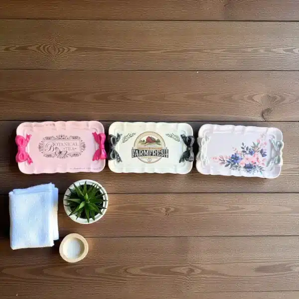 El Boyaması Fiyonklu Tepsi : Vintage Mini Servis Ve Takı Tepsisi- Dekorlanmış Çeşitler