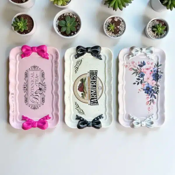 El Boyaması Fiyonklu Tepsi : Vintage Mini Servis Ve Takı Tepsisi- Dekorlanmış Çeşitler