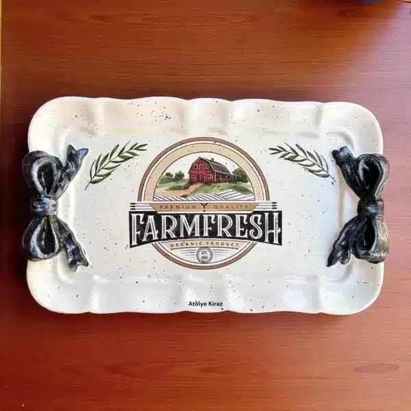 El Boyaması Fiyonklu Tepsi : Vintage Mini Servis Ve Takı Tepsisi- Farmfresh Temalı