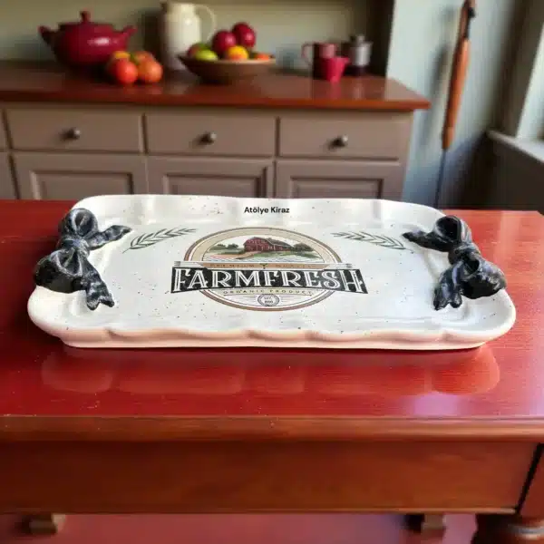 El Boyaması Fiyonklu Tepsi : Vintage Mini Servis Ve Takı Tepsisi- Farmfresh Temalı