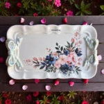 El Boyaması Fiyonklu Tepsi : Vintage Mini Servis ve Takı Tepsisi- Çiçek Temalı