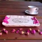 El Boyaması Fiyonklu Tepsi : Vintage Mini Servis ve Takı Tepsisi- Botanical Garden Temalı