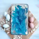 El Boyaması Ebru Desenli Dekoratif Ahşap Sunumluk