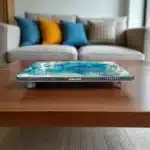 El Boyaması Ebru Desenli Dekoratif Ahşap Sunumluk