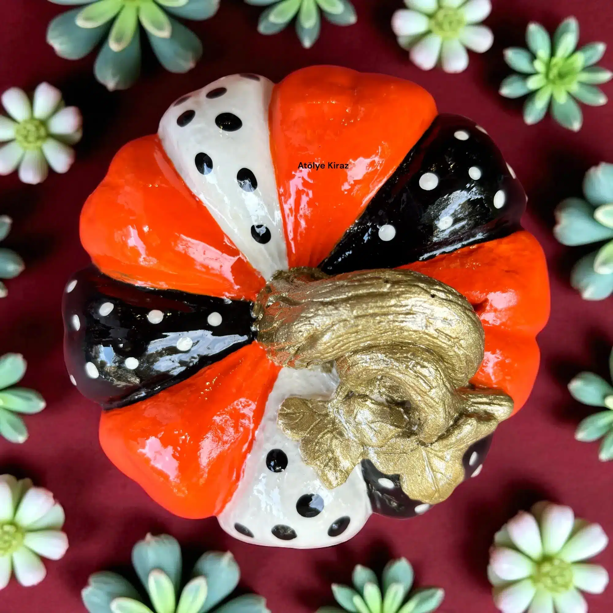 Dekoratif Boyanmış Aytaşı Bal Kabağı - 9x11x11 cm 4 Dekoratif Boyanmış Aytaşı Bal Kabağı