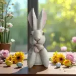 Dekorlanmış Ellerini Çenesine Koymuş Tavşan Figürlü Heykel
