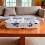 Dekoratif Mavi Çiçek Desenli Üç Gözlü Mumluk