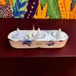 Dekoratif Mavi Çiçek Desenli Üç Gözlü Mumluk