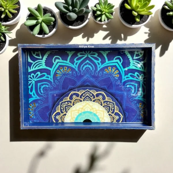 Mandala Desenli Ahşap Tepsi