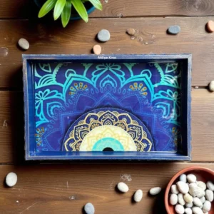 Mandala Desenli Ahşap Tepsi