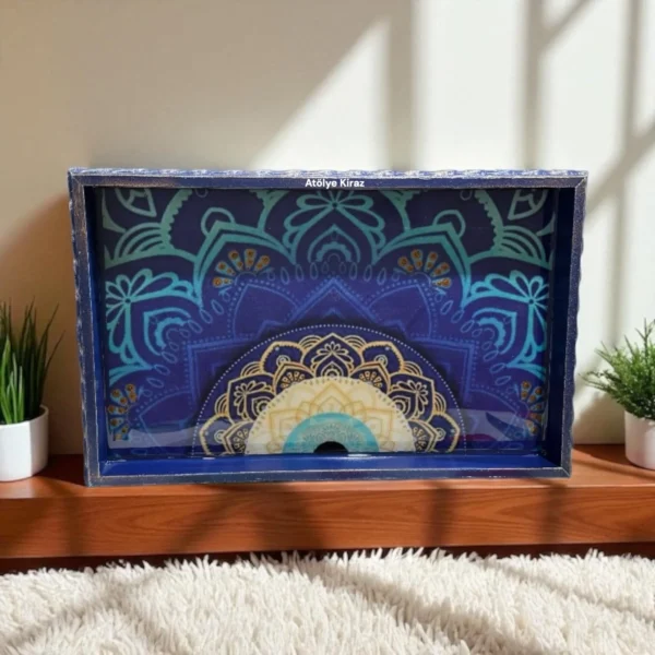Mandala Desenli Ahşap Tepsi