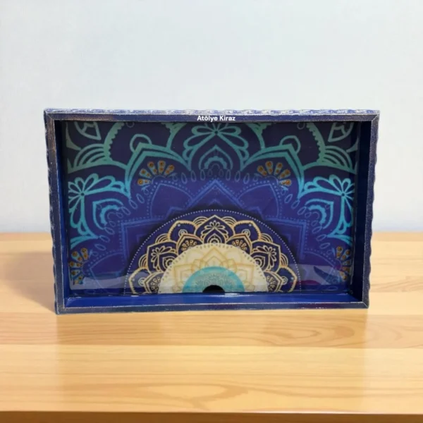 Mandala Desenli Ahşap Tepsi