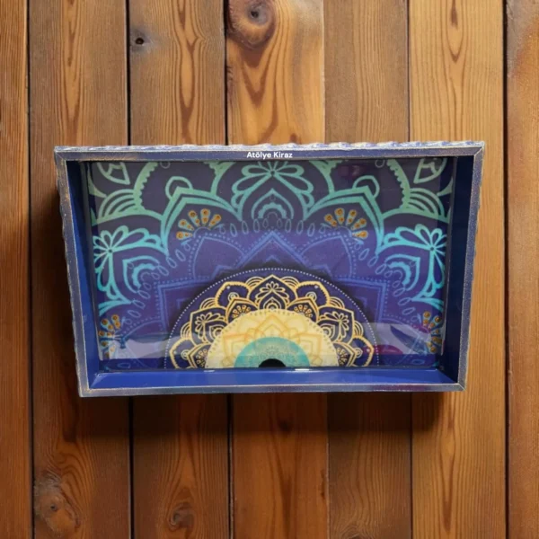 Mandala Desenli Ahşap Tepsi