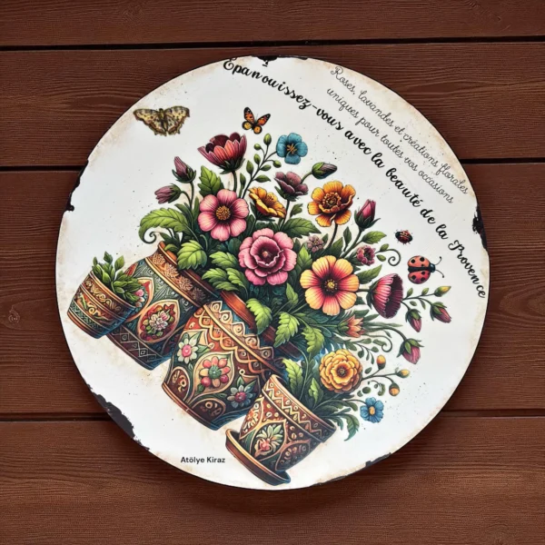 Dekoratif Ahşap Döner Sunumluk - Provence Desenli Servis Tabağı