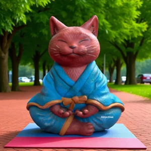 Mavi Pelerinli Buda Kedi Heykeli