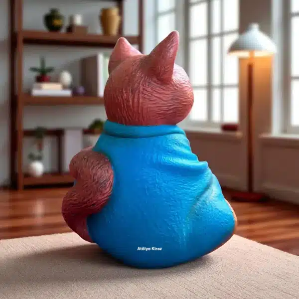 Mavi Pelerinli Buda Kedi Heykeli