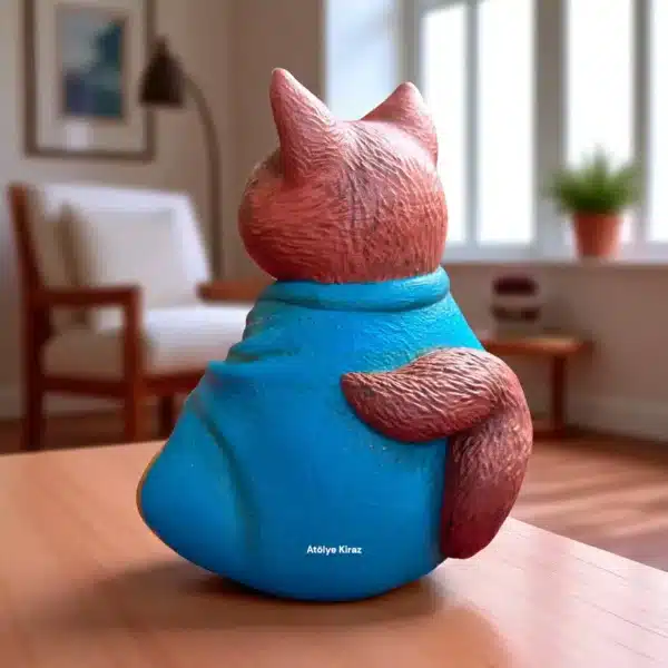 Mavi Pelerinli Buda Kedi Heykeli