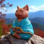 Mavi Pelerinli Buda Kedi Heykeli