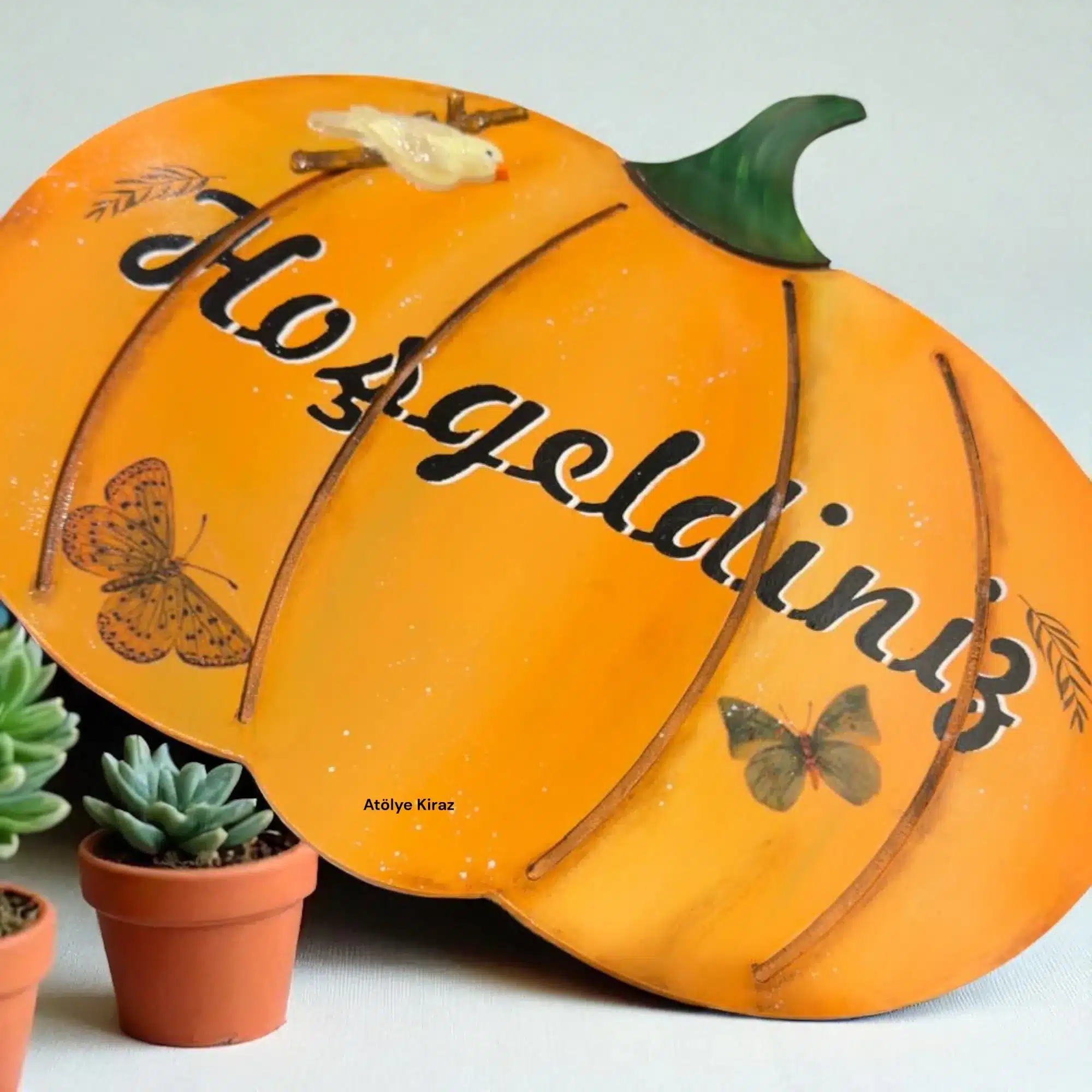 El Yapımı Ahşap Balkabağı Supla ve Duvar Süsü