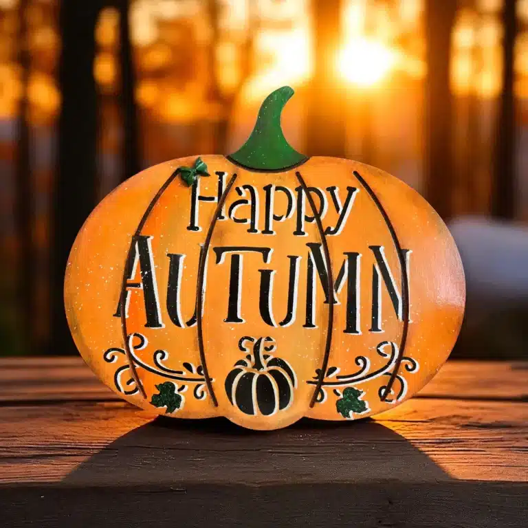 Ahşap Kabak Duvar Süsü ve Sunumluk | Happy Autumn - Halloween Dekoru