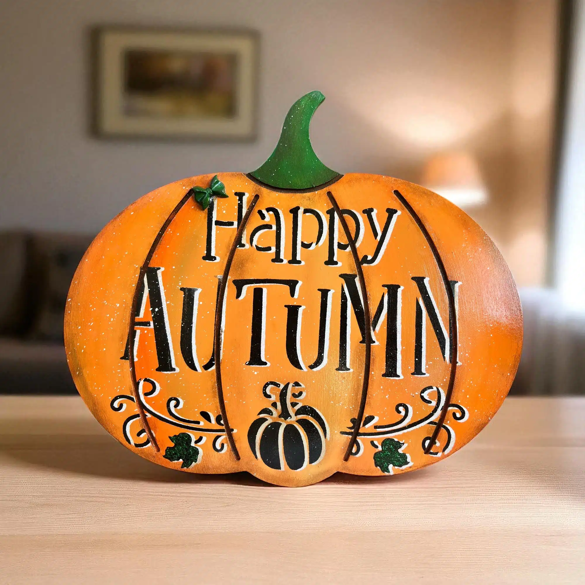 Ahşap Kabak Duvar Süsü ve Sunumluk | Happy Autumn - Halloween Dekoru | 34x30 cm | DKR96 2 Ahşap Kabak Duvar Süsü ve Sunumluk | Happy Autumn - Halloween Dekoru