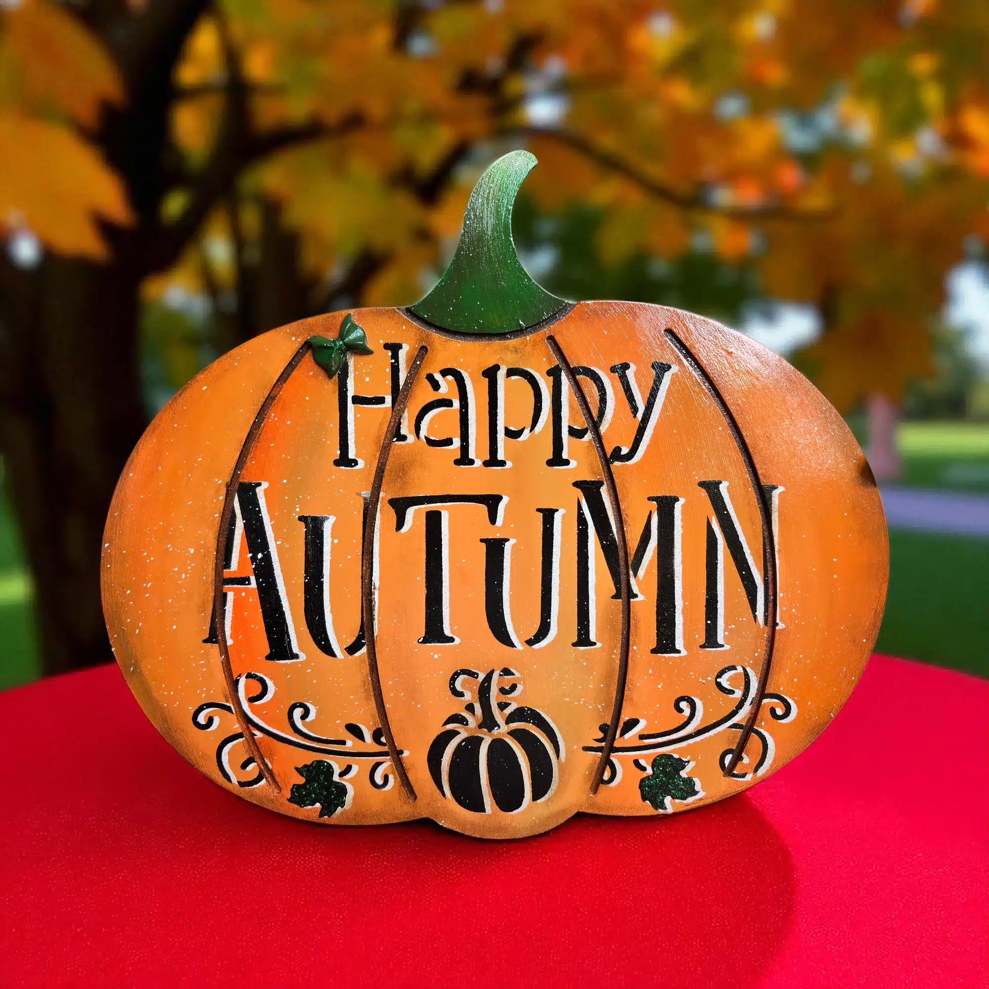 Ahşap Kabak Duvar Süsü ve Sunumluk | Happy Autumn - Halloween Dekoru | 34x30 cm | DKR96 3 Ahşap Kabak Duvar Süsü ve Sunumluk | Happy Autumn - Halloween Dekoru